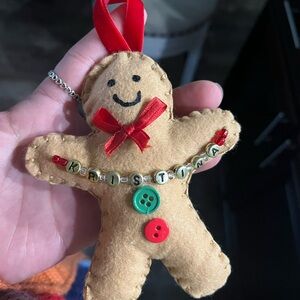 Festive Gingerbread Ornament with Red and Green Buttons